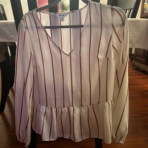 Nine West XS white and orange striped blouse
